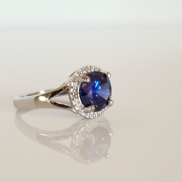 Tanzanite Simulated CZ Halo Ring Size 7-3/4 - Picture 5 of 10